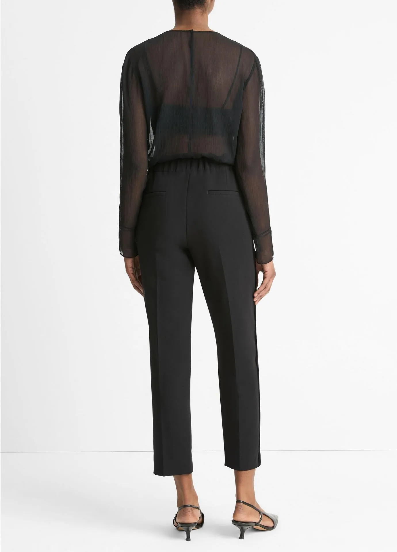 Vince Mid Rise Velvet Trim Pull On Pant in Black