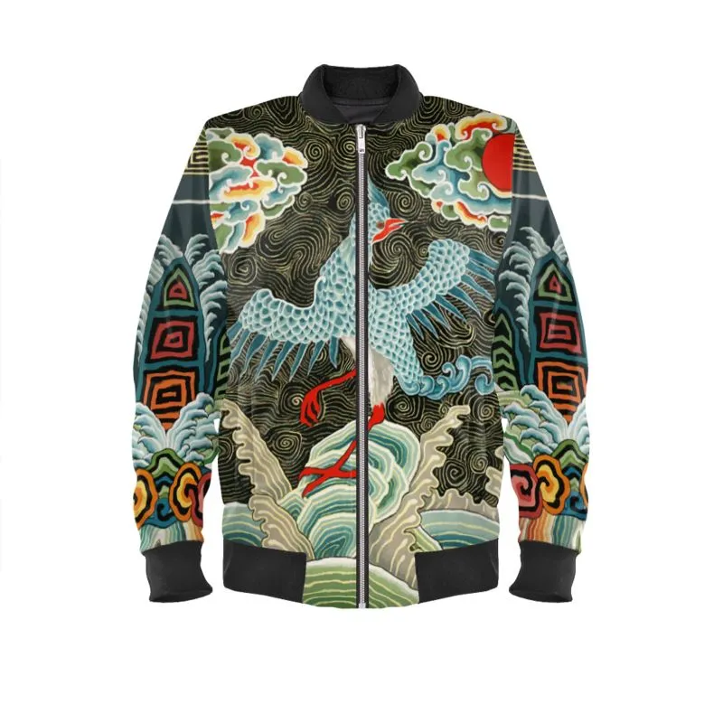 Vintage Chinese Crane Bomber Jacket (Museum Collection) in either Marbled Velvet, Satin, Jersey, Or Waterproof Outer