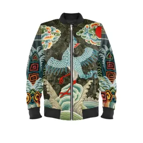 Vintage Chinese Crane Bomber Jacket (Museum Collection) in either Marbled Velvet, Satin, Jersey, Or Waterproof Outer