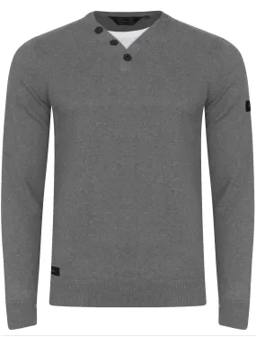 Walenski Mock T- Shirt Insert Knitted Jumper in Mid Grey Marl - Dissident