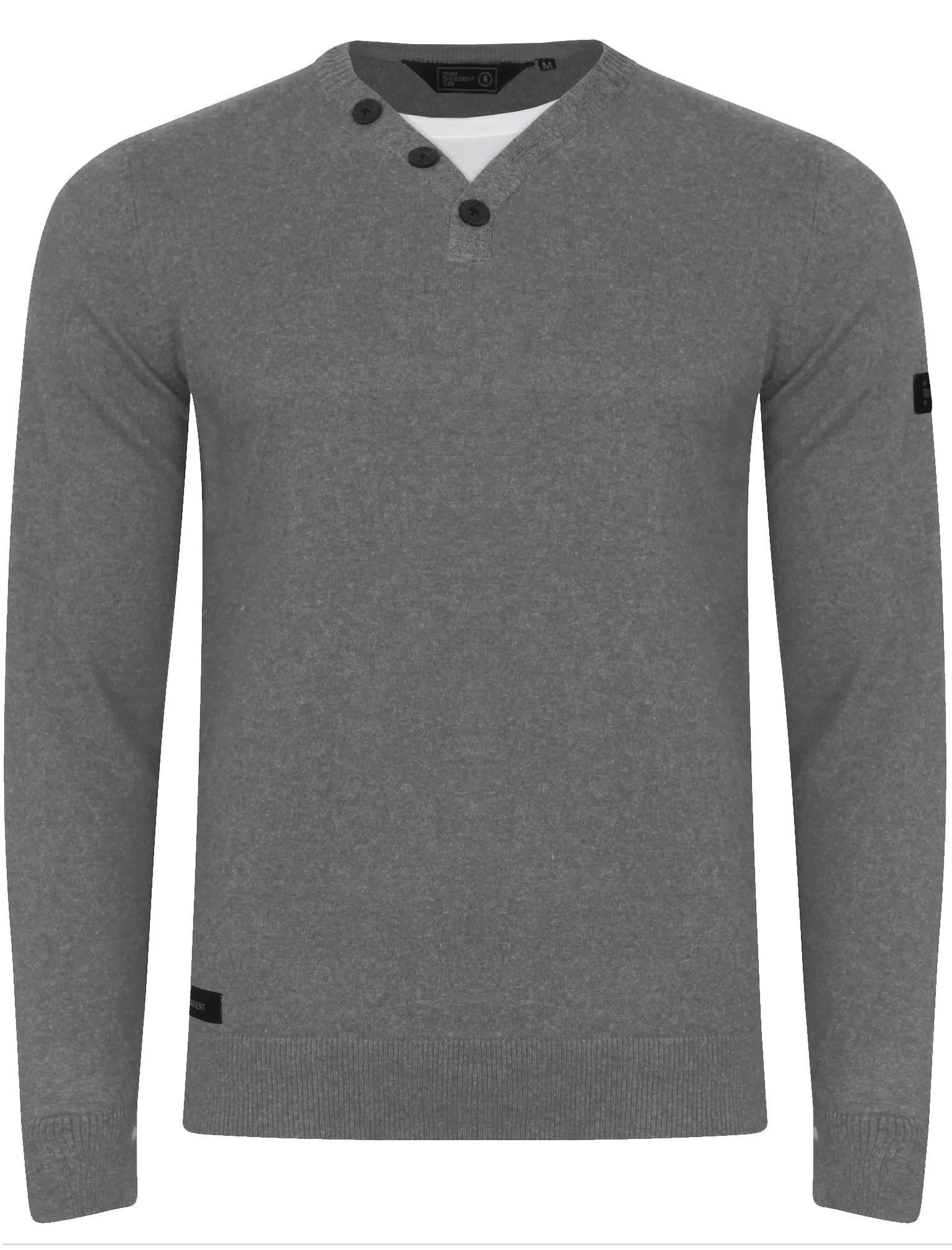 Walenski Mock T- Shirt Insert Knitted Jumper in Mid Grey Marl - Dissident