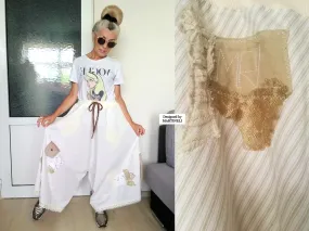 White Drop Crotch Pants For Women M/XL Boho Harem Pants