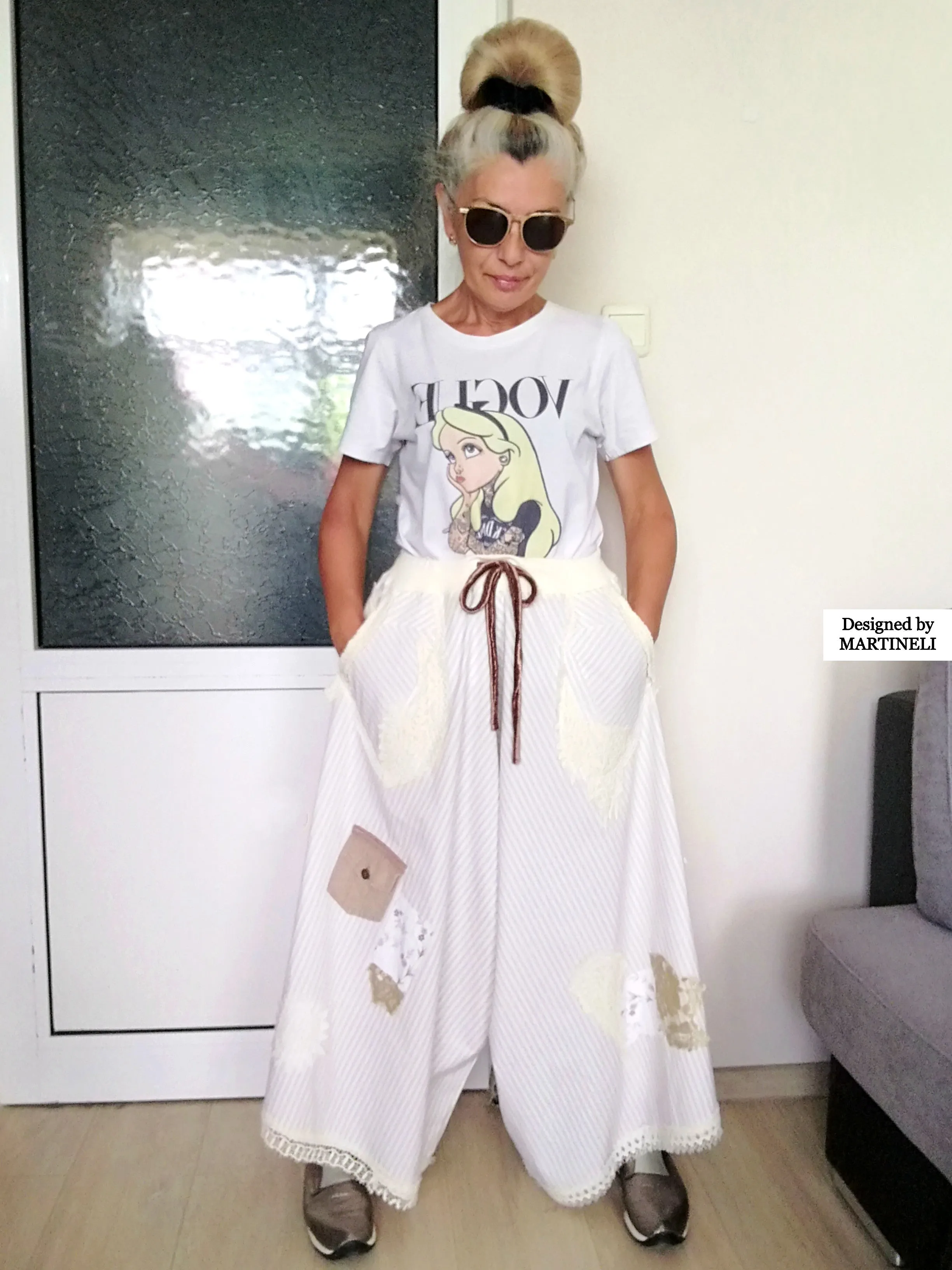 White Drop Crotch Pants For Women M/XL Boho Harem Pants