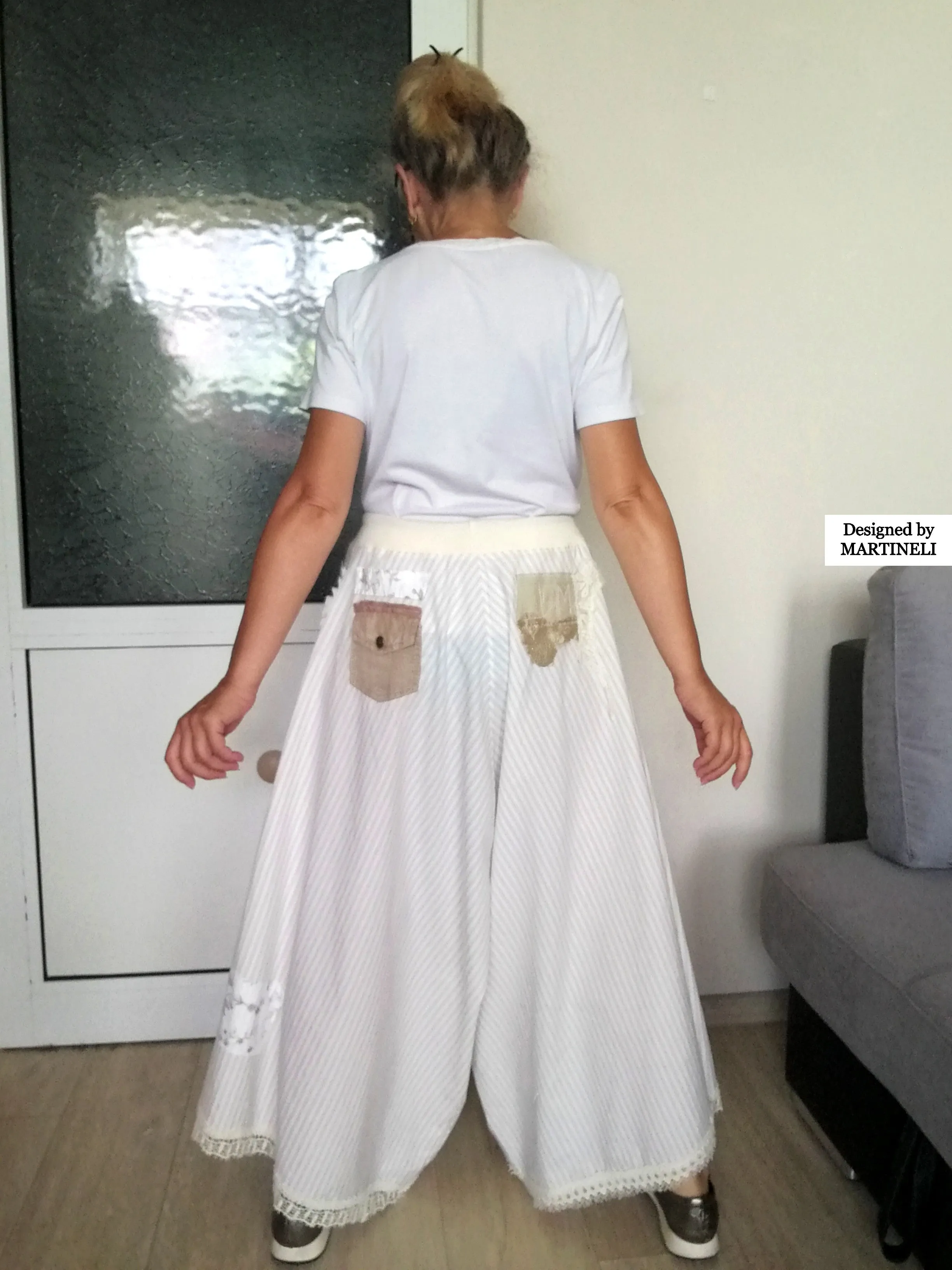 White Drop Crotch Pants For Women M/XL Boho Harem Pants
