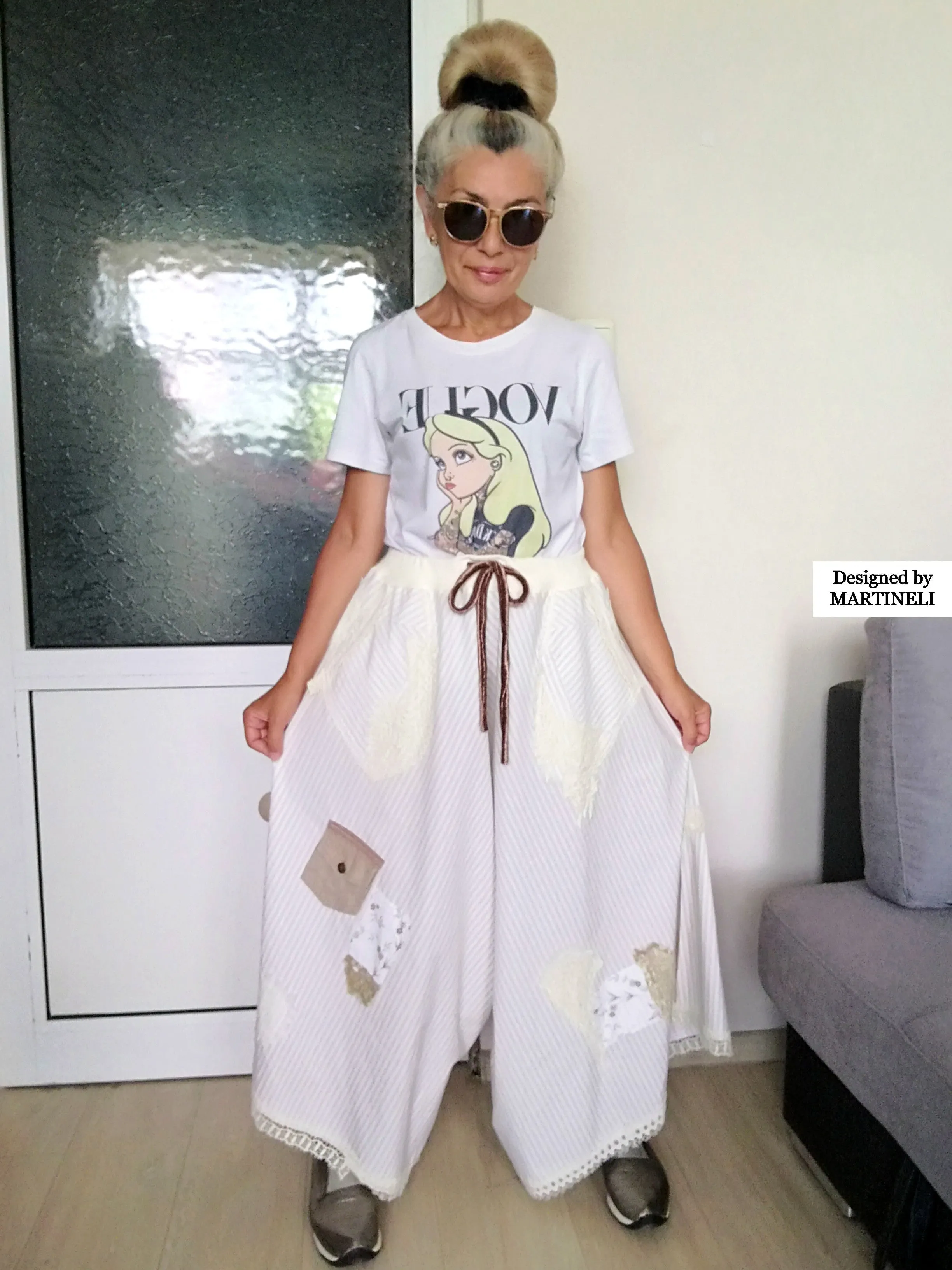 White Drop Crotch Pants For Women M/XL Boho Harem Pants