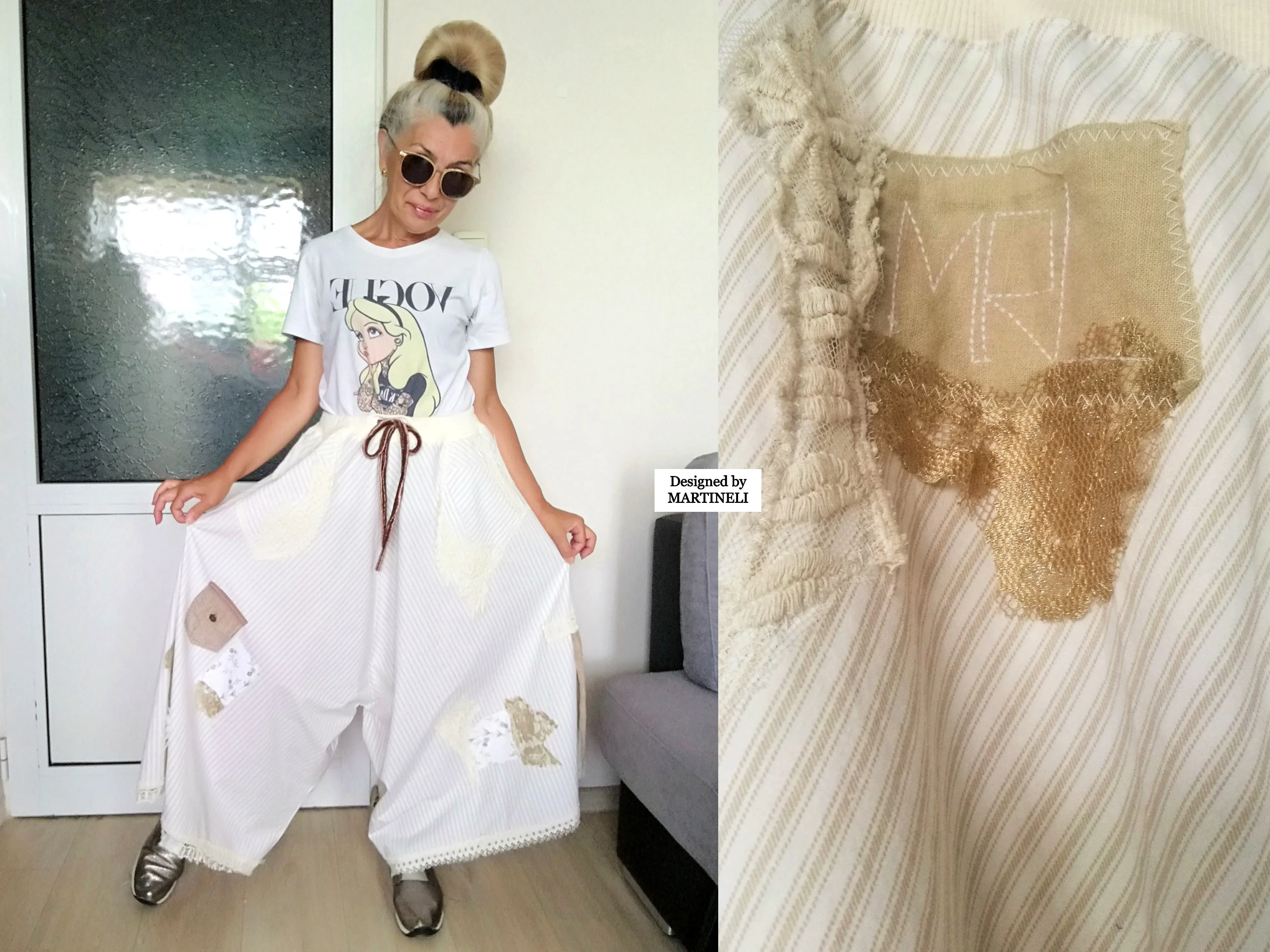 White Drop Crotch Pants For Women M/XL Boho Harem Pants