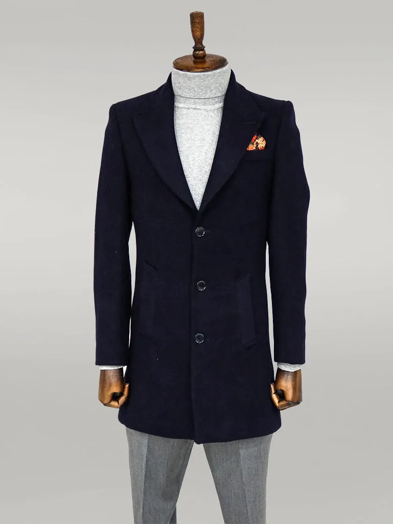 Wide Lapel Wool Black Men Coat - Wessi