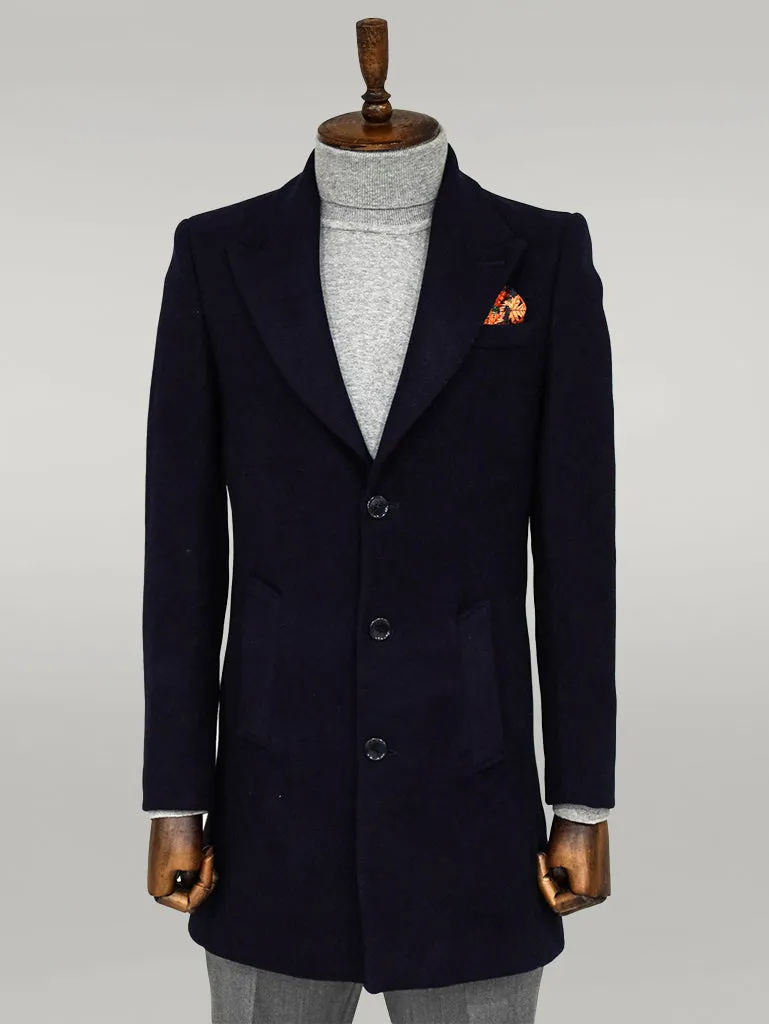 Wide Lapel Wool Black Men Coat - Wessi