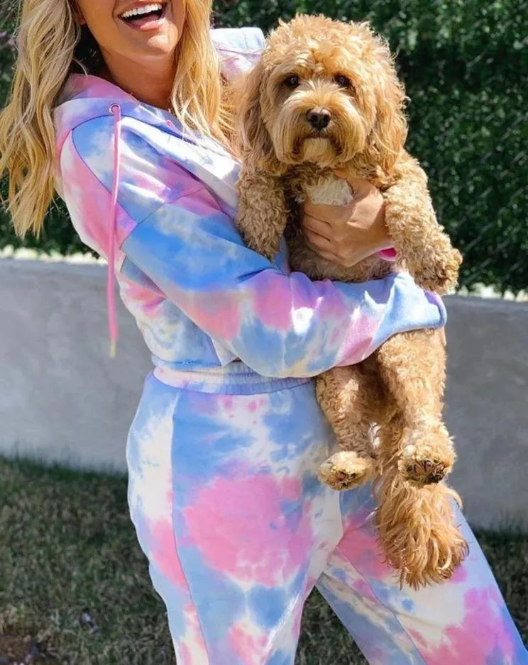 Women Set Tie Dye Long Sleeve Top Shirt And Pants Loose Two Piece