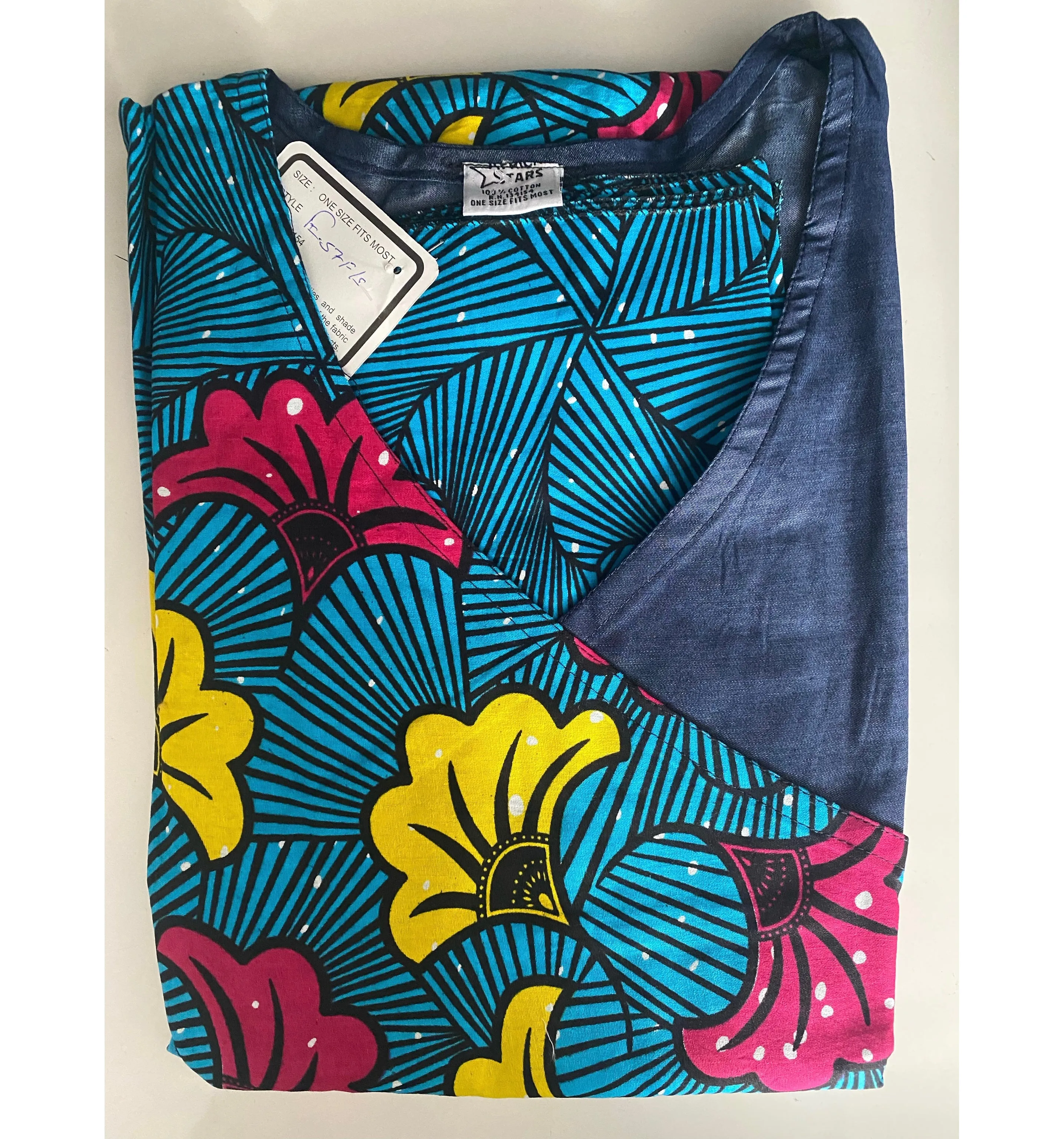 Women's African Print Short Denim Wrap Dress - FI-57 F/S