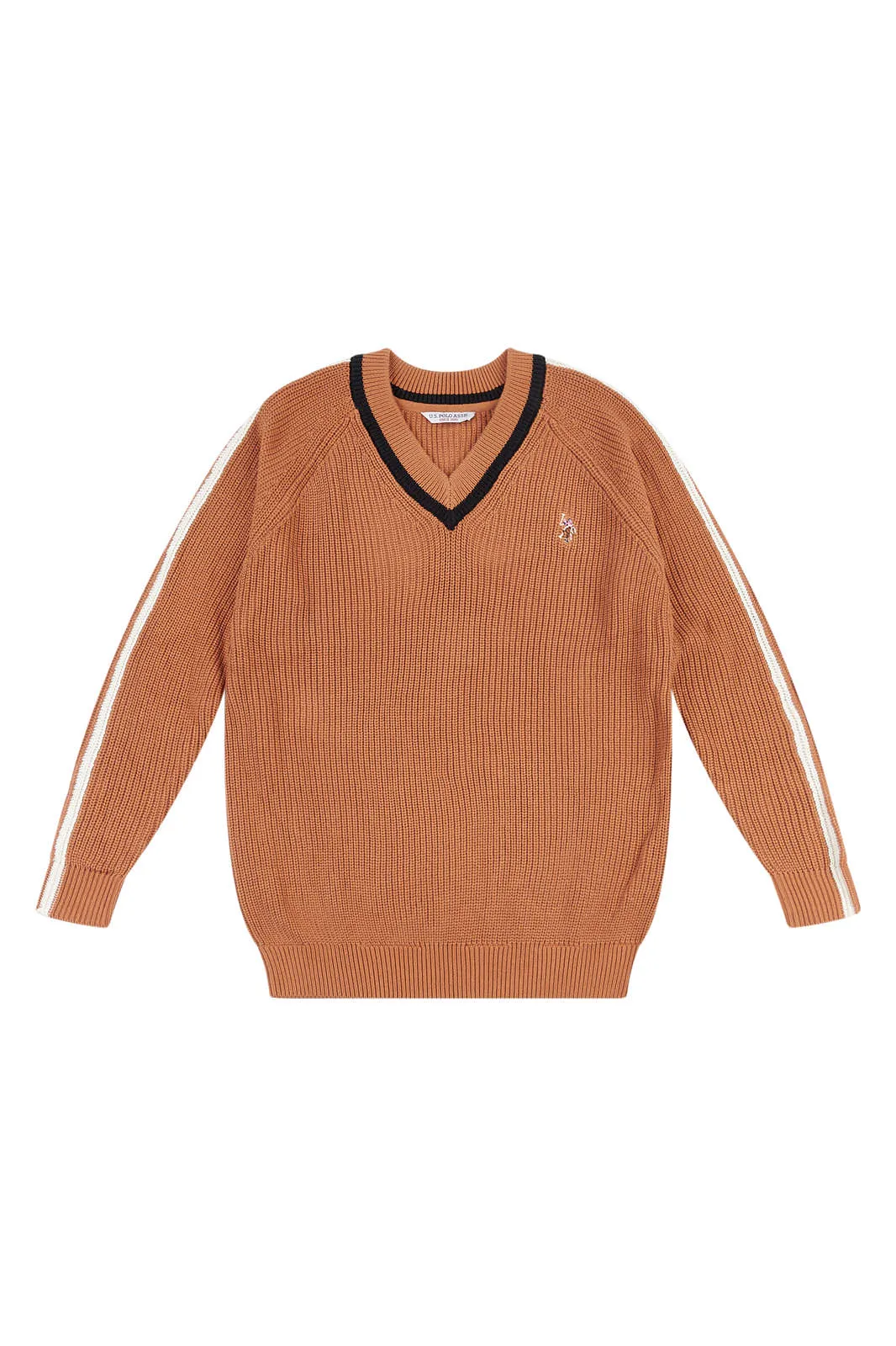 Womens Knitted Cricket Jumper in Pecan Brown