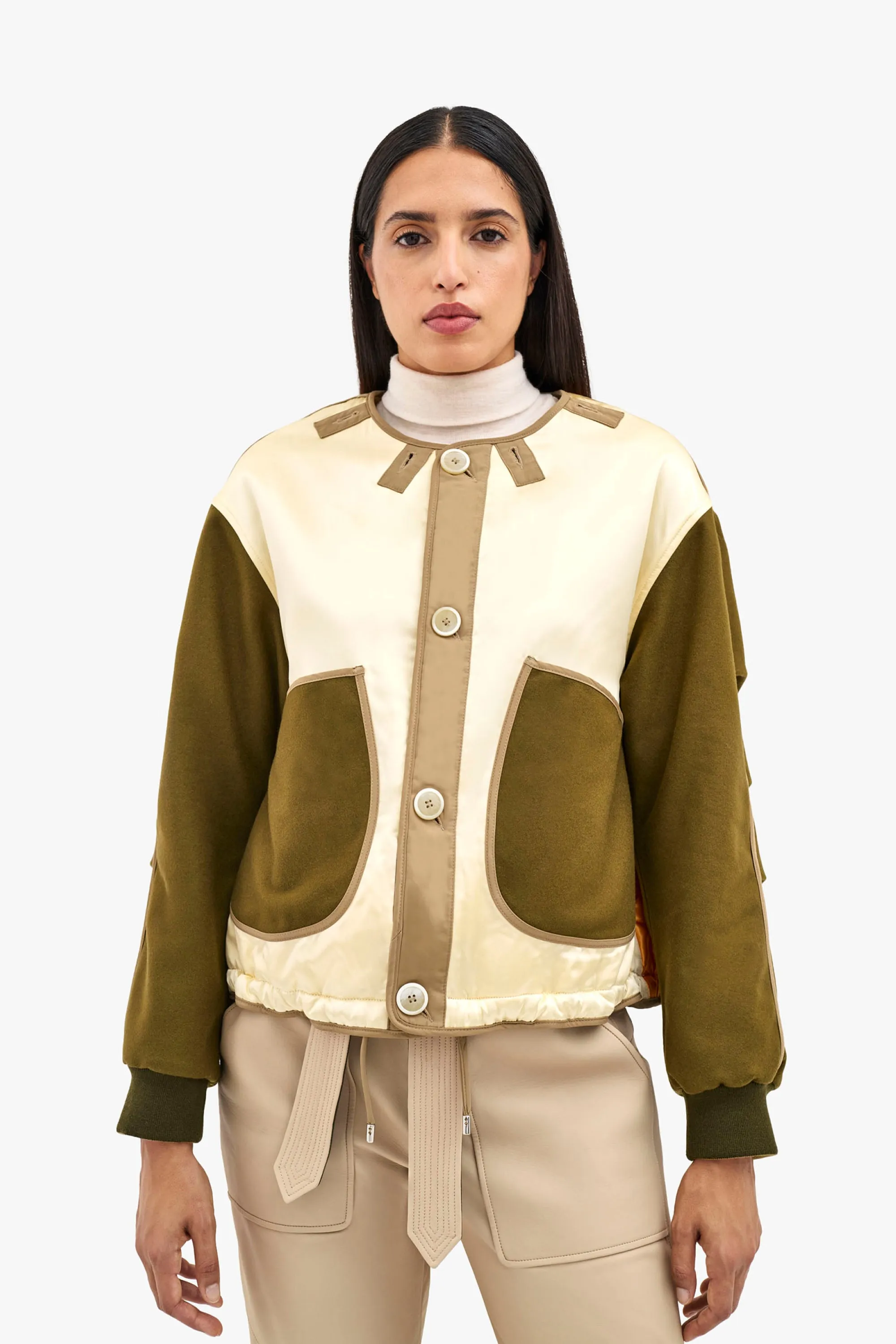 Wool Varsity Quilt Jacket - Camel & Gold / Khaki & Clementine
