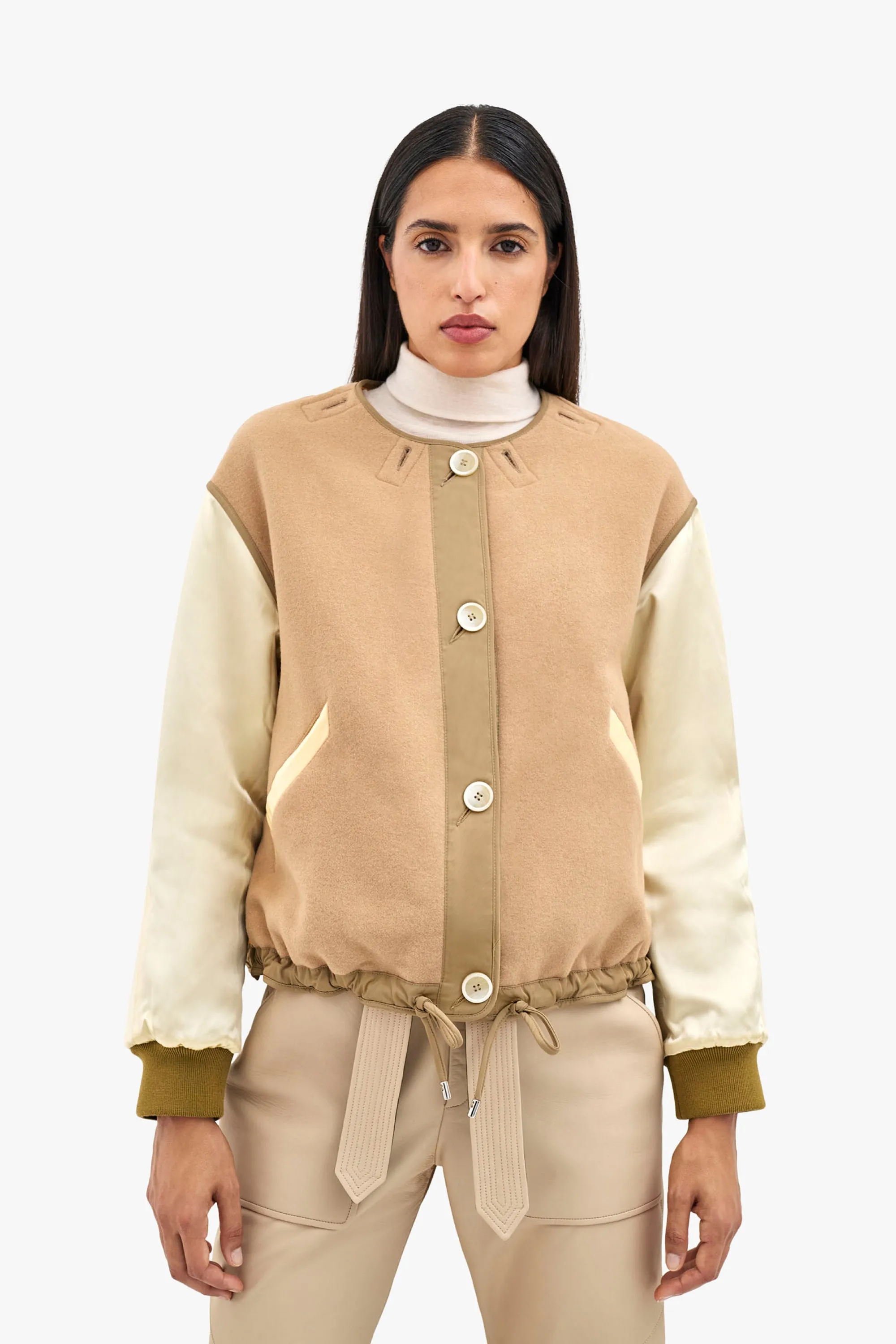 Wool Varsity Quilt Jacket - Camel & Gold / Khaki & Clementine