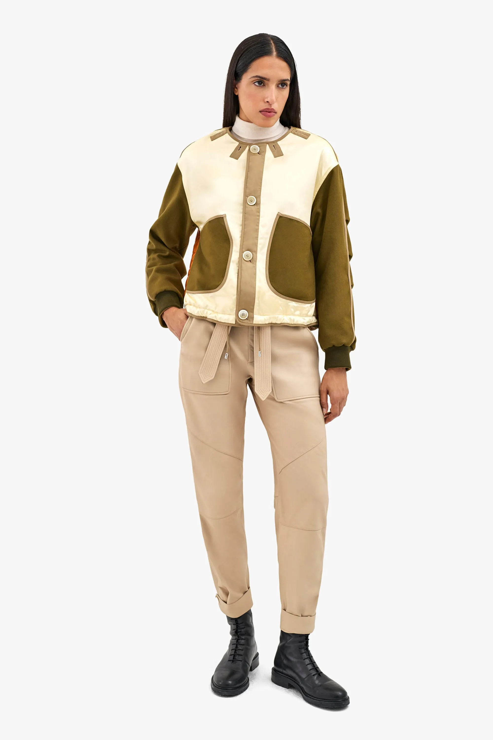 Wool Varsity Quilt Jacket - Camel & Gold / Khaki & Clementine