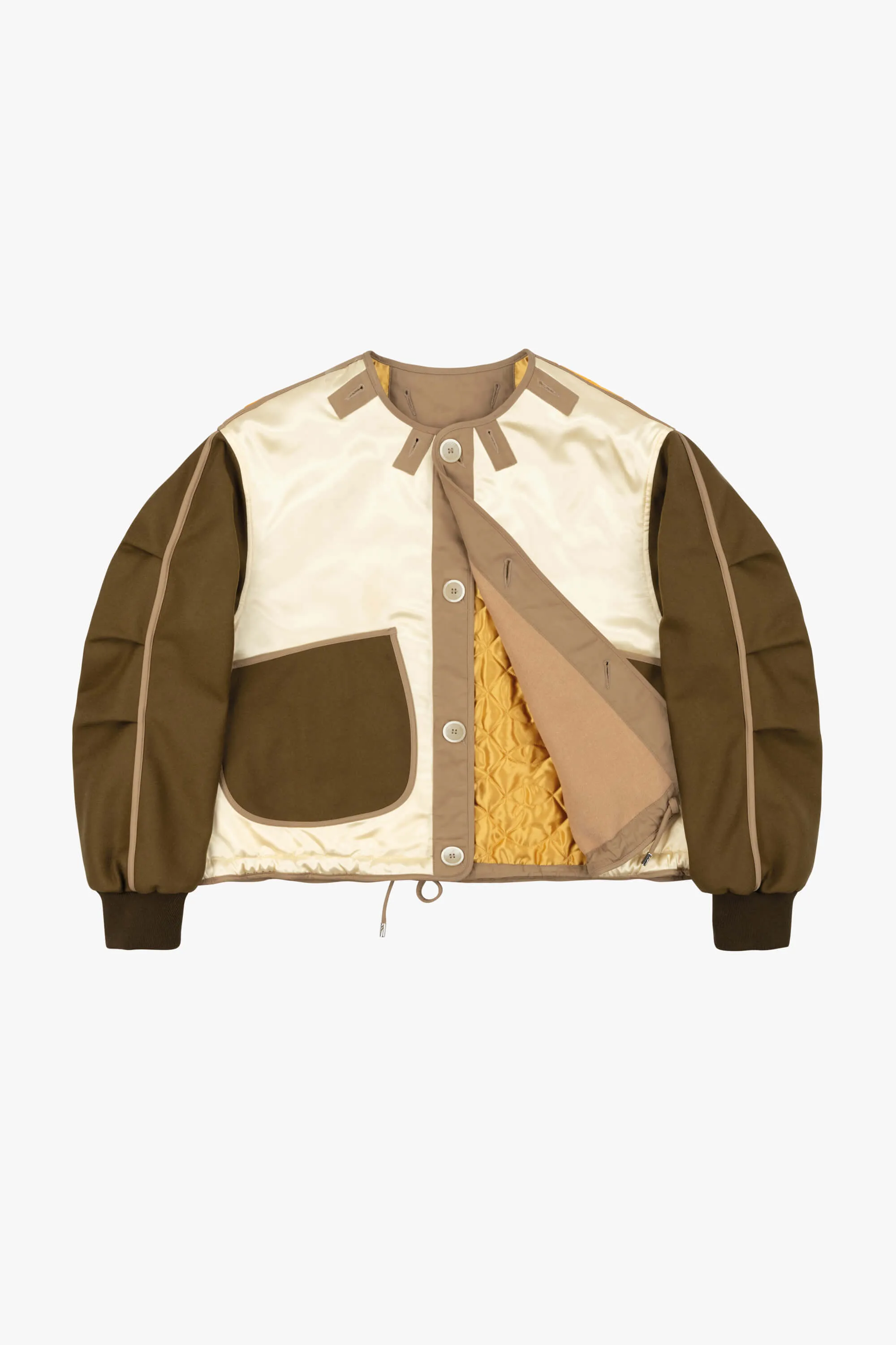 Wool Varsity Quilt Jacket - Camel & Gold / Khaki & Clementine
